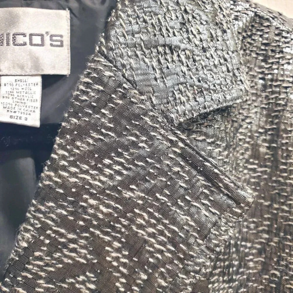 Chico's Y2K Vintage Dark Silver Gray Metallic Jacquard Textured Jacket Blazer 3 - Picture 8 of 12